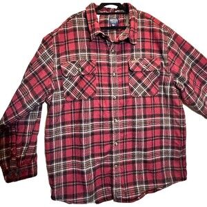 Smith's Workwear Flannel Shirt Jacket Adult 2XL Red Black Plaid Sherpa Lining